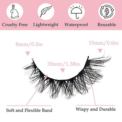 MIKIWI Fluffy False Eyelashes Crisscross Dramatic Faux Mink Eyelashes Wispy Cat Eye Lashes Volume Look 7 Pairs