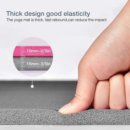 Yoga Mat Non Slip NBR Thick Yoga Mat, 72"L x 32"/24"W x 0.6"/0.4"TH (185cm x 80cm/61cm x 15mm/10mm), Anti-Tear Exercise Mat with Carrying Strap and Bag, Workout Mats for Yoga, Pilates, Floor Exercises