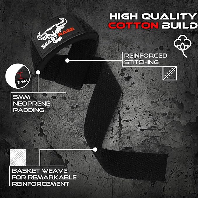BEAST RAGE Lifting Wrist Straps for Weightlifting, Weight Lifting Straps Gym Grip Power Workouts Lifting Straps Padded Cotton Men Women Wrap Lift Deadlift Straps Hard Pull Exercise