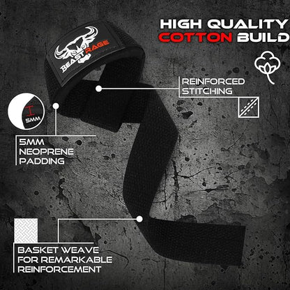BEAST RAGE Lifting Wrist Straps for Weightlifting, Weight Lifting Straps Gym Grip Power Workouts Lifting Straps Padded Cotton Men Women Wrap Lift Deadlift Straps Hard Pull Exercise