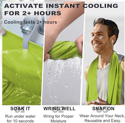 Cooling Towels 43.3" x 15.7" Lime Green - Ice Towel, Sweat Towel, Cooling Towels for Neck & Face & Cooling Neck Wraps for Summer Heat - Neck Cooler for Quick Cool Down for Gym, Running, Golf Sports