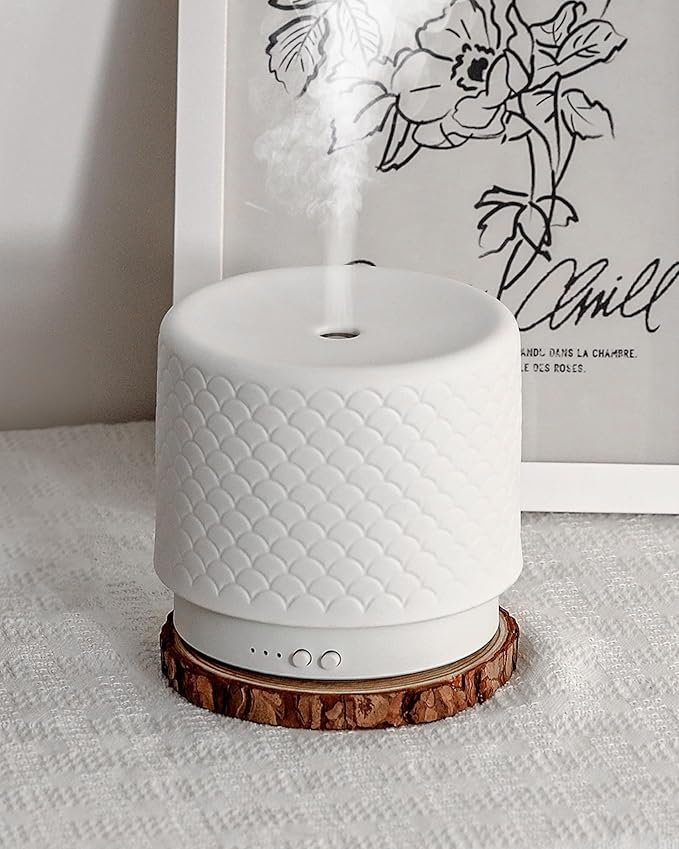 Ceramic Essential Oil Diffuser 280ml- Aromatherapy Diffuser with Ultrasonic Cool Mist Humidifier, Night Light, Timer, Auto Shut-Off, Large Room Aroma Diffuser for Home, Bedroom, Office, Yoga