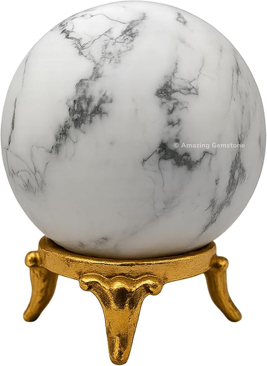 Amazing Gemstone Howlite Crystal Ball with Stand - 2 Inches Crystal Sphere Meditation Balls for Witchcraft and Decorative Balls