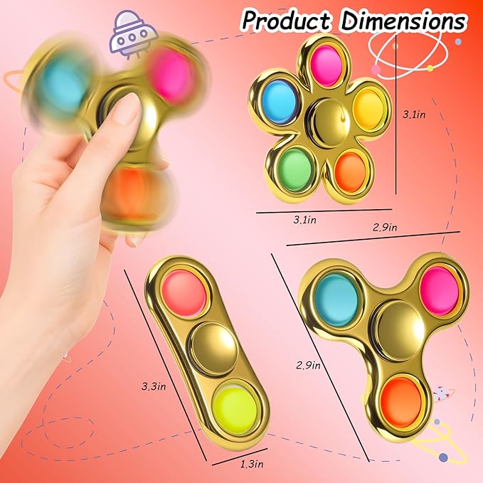 FIGROL 3 Pack Pop Fidget Spinner, Push Pop Bubble Fidget Spinner, Simple Sensory Fidget Toys Metal-Looking Plastic Hand Spinner - Stress Reduction and Anxiety Relief for Children