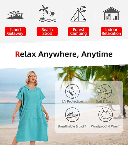 Abahub Surf Poncho Men & Women Towel Poncho Adult with Hood, Thick Quick Dry Changing Poncho Towel, Microfiber Wearable Cover Up for Surfing Beach Swim - Absorbent Changing Towel M (Teal)