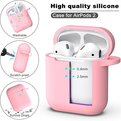 R-fun Compatible with AirPods Case Cover, Soft Silicone Protective Cover with Keychain for Women Men Compatible with Apple AirPods 2nd 1st Generation Charging Case, Front LED Visible,Pink