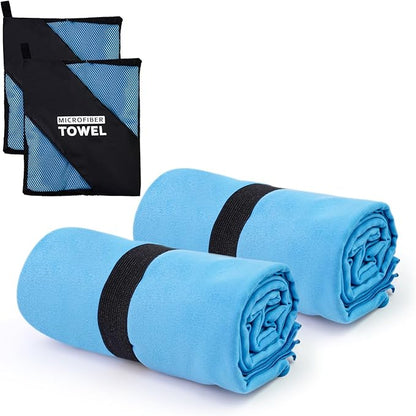 S Size Camping Towel Microfiber Quick Dry Lightweight for Men Women Travel Face Hand Neck Arm Hiking Riding Running Tennis Gym Fitness Sweat Towels(Blue, 2 Pack S)