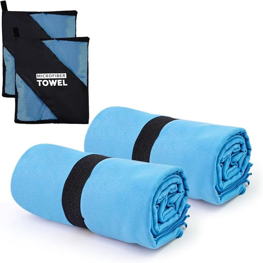 S Size Camping Towel Microfiber Quick Dry Lightweight for Men Women Travel Face Hand Neck Arm Hiking Riding Running Tennis Gym Fitness Sweat Towels(Blue, 2 Pack S)