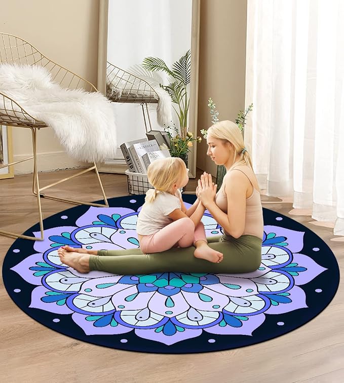 Round Meditation Pilates Yoga Mat Luxury Suede Large Yoga Mat Natural Rubber Non-Slip Base is ery Suitable for Meditation, Stretching, Yoga Environmental Protection, Fitness Exercise, Home and Outdoor. 140CM Diameter