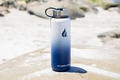 HYDRO CELL Stainless Steel Insulated Water Bottle with Straw - For Cold & Hot Drinks - Metal Vacuum Flask with Screw Cap and Modern Leakproof Sport Thermos for Adults (Navy/White 40oz)