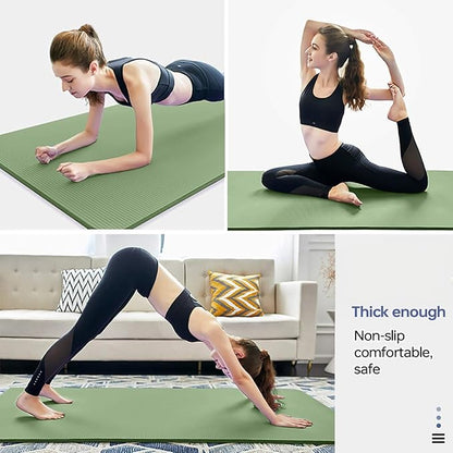 Yoga Mat Non Slip NBR Thick Yoga Mat, 72"L x 32"/24"W x 0.6"/0.4"TH (185cm x 80cm/61cm x 15mm/10mm), Anti-Tear Exercise Mat with Carrying Strap and Bag, Workout Mats for Yoga, Pilates, Floor Exercises