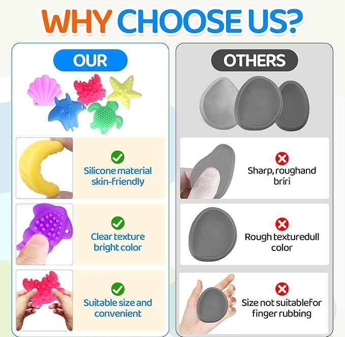 6psc Ocean Series Fidget Toys Sensory Stone for Kids，Textured Soft Worry Stone for Autism Kids Calming - Fidget Stress Toys for Students Anxiety Relief - Small Prizes Fidget Toys