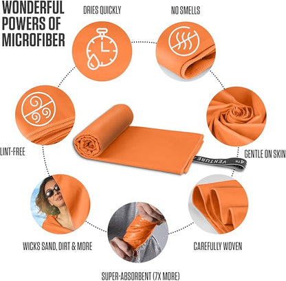 VENTURE 4TH Quick Dry Towel. Microfiber Travel Towel Ideal for Camping, Hiking, Backpacking, Gym. Lightweight & Fast Drying Travel Towels for Body. Compact & Easy to Pack - Orange Medium
