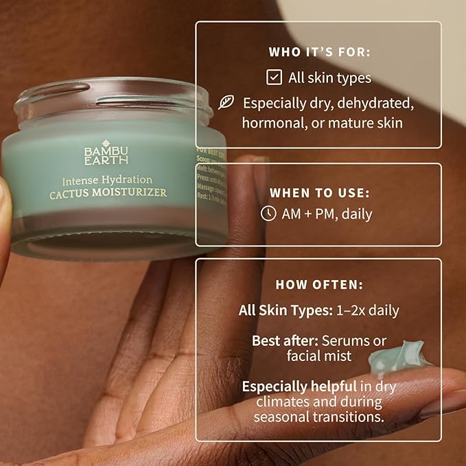 BAMBU EARTH Intense Hydration Cactus Face Moisturizer - Deeply Hydrate with Pressed Serum Formula - Skincare to Soften Texture, Balanced Complexion for Healthy-Looking Glow - .14 oz net wt.