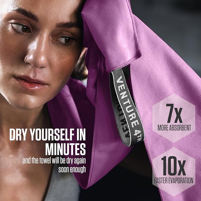 VENTURE 4TH Quick Dry Towel. Microfiber Travel Towel Ideal for Camping, Hiking, Backpacking, Gym. Lightweight & Fast Drying Travel Towels for Body. Compact & Easy to Pack - Purple Large