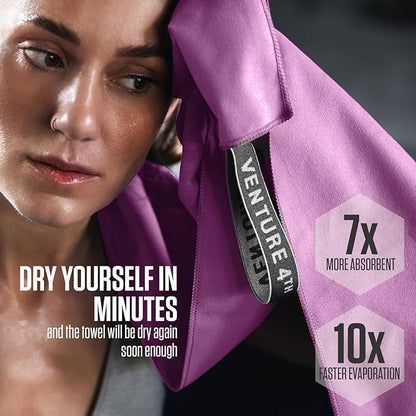 VENTURE 4TH Quick Dry Towel. Microfiber Travel Towel Ideal for Camping, Hiking, Backpacking, Gym. Lightweight & Fast Drying Travel Towels for Body. Compact & Easy to Pack - Purple Large