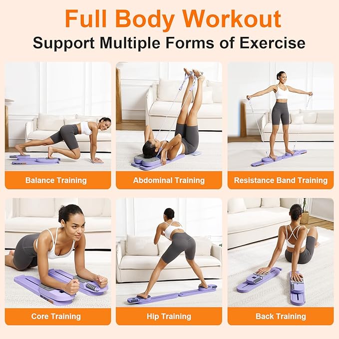 Portable Pilates Reformer Set for Women, Multi-Functional Pilates Exercise Board with Resistance Bands for Home Workouts, Core Strengthening, Toning, Abdominal Sculpting, Full-Body Fitness