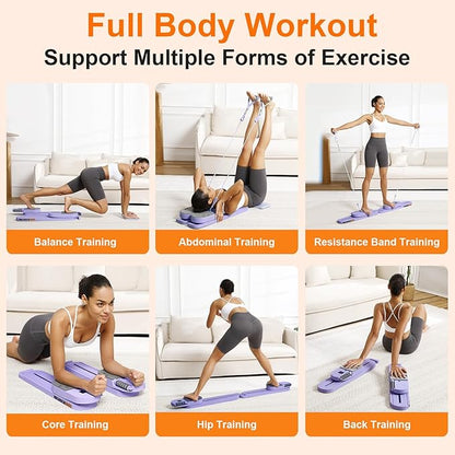 Portable Pilates Reformer Set for Women, Multi-Functional Pilates Exercise Board with Resistance Bands for Home Workouts, Core Strengthening, Toning, Abdominal Sculpting, Full-Body Fitness