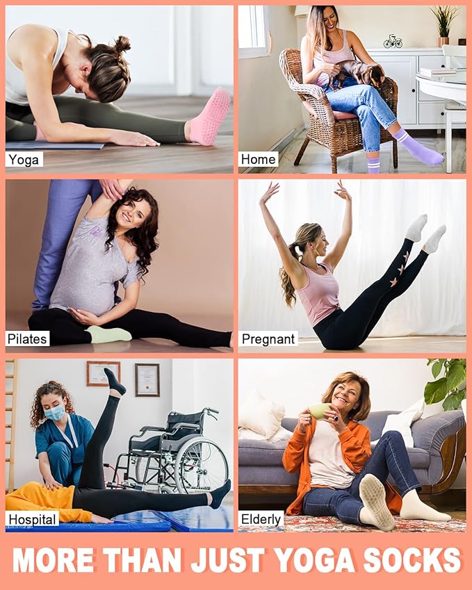 3/6 Pairs Grip Pilates Socks for Women, Non-slip Yoga Athletic Socks for Barre Ballet Barefoot Workout Hospital