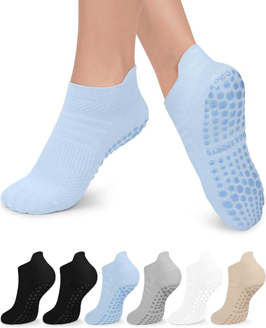 3/6 Pairs Grip Pilates Socks for Women, Non-slip Yoga Athletic Socks for Barre Ballet Barefoot Workout Hospital
