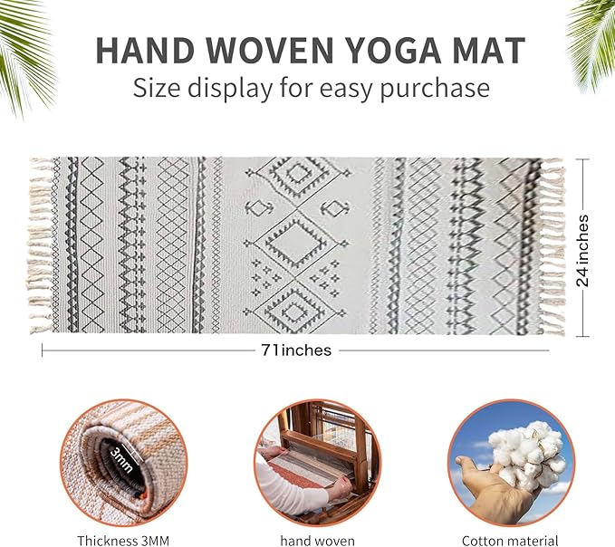 Cifupy Handmade Organic Yoga Mat made with Organic Cotton Yoga Mat - Non Slip Hand-Woven Foldable Yoga Rug Provides Excellent Comfort, Traction & Support for Indoor & Outdoor Use - 24 x 72 Inches