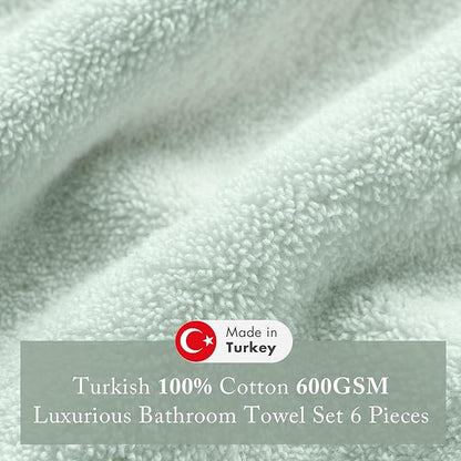 Madison Park Turkish 100% Cotton 600Gsm Luxury Premium Thick Soft Absorbent Hotel Bathroom Towel Set Shower Hand Face Washcloths, Assorted Sizes, Seafoam 6 Piece