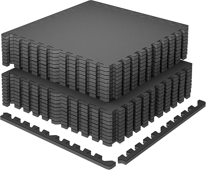 SUPERJARE 0.79'' Extra-Thick Exercise Equipment Mats, 18 Pcs 72 Sq Ft Rubber Top Floor Tiles with High Density EVA Foam, Interlocking Gym Flooring for Home Gym, Workout Mat, Black