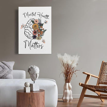 APJYM Mental Health Matters Flower Brain Canvas Wall Art - Therapist Office Decor, School Counselor Posters - 16x24 Inches