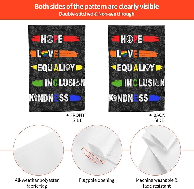 Hope Love Equality Inclusion Kindness Garden Flag 12 X 18 In Peace Outdoor Floral Mini Yard Flag House Flags Double-Sided Farmhouse Sign For Home Garden Decoration