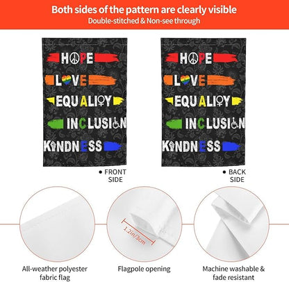 Hope Love Equality Inclusion Kindness Garden Flag 12 X 18 In Peace Outdoor Floral Mini Yard Flag House Flags Double-Sided Farmhouse Sign For Home Garden Decoration