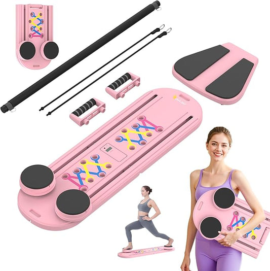Pilates Reformer Board – 5-in-1 Foldable Pilates Machine for Home Workout, Portable Fitness Board with Resistance Bands, Full Body Training for Women
