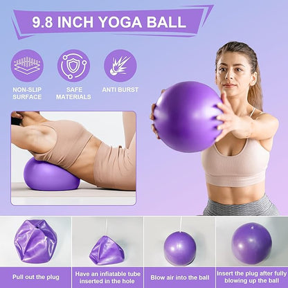Home Pilates Essentials Kit for Women: 18Pcs Pilates Workout Equipment Set with Pilates Ring, Yoga Ball, Resistance Band, Pilates Fitness Set for Legs Arms, Gym Back Bag, Anti Slip Socks