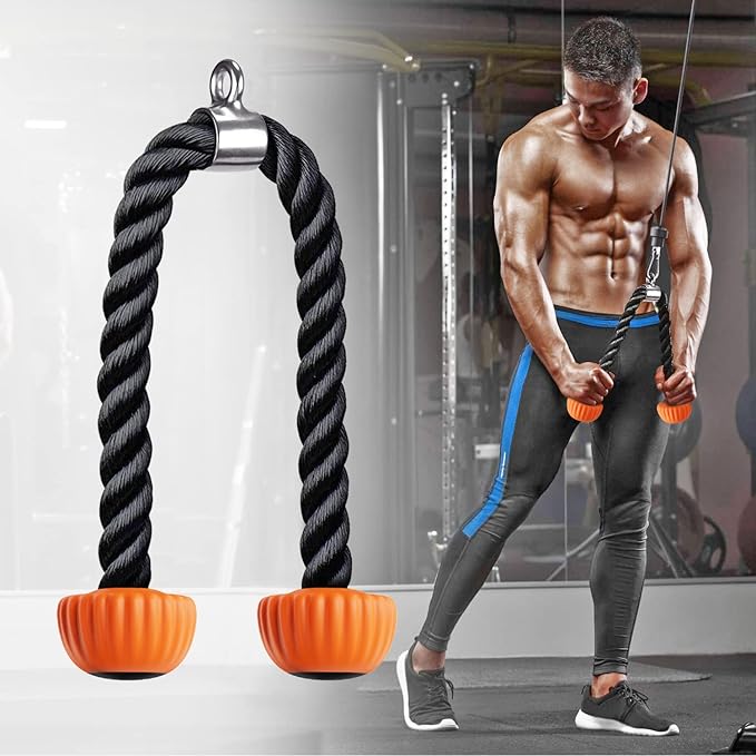 SELEWARE Tricep Rope Cable Machines Attachments for Gym, Heavy Duty Universal Tricep Pull Down Rope with Soft Rubber Ends for Home Gym Workout Biceps Back Shoulders