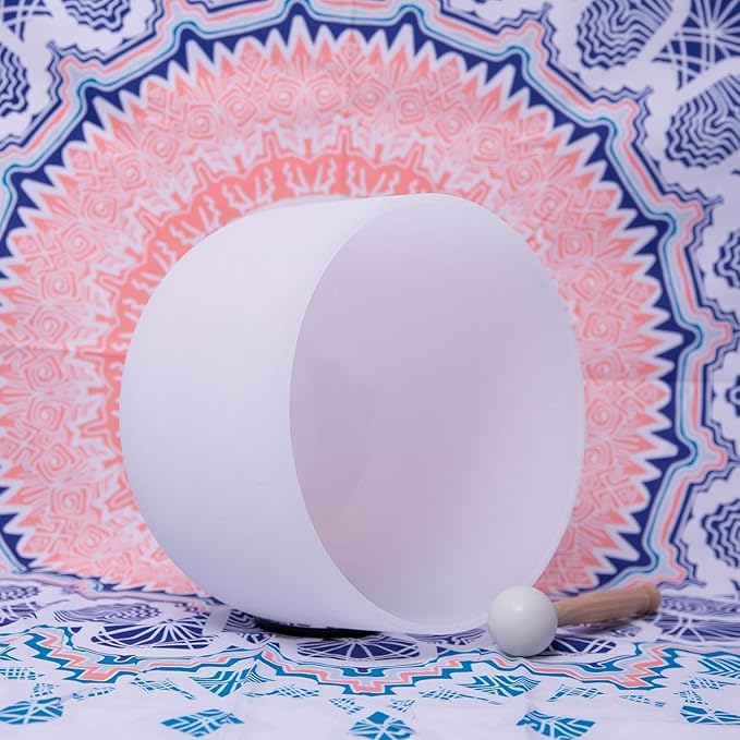 432Hz B Crown Chakra Frosted Quartz Crystal Singing Bowl 8 inch mallet and o-ring included