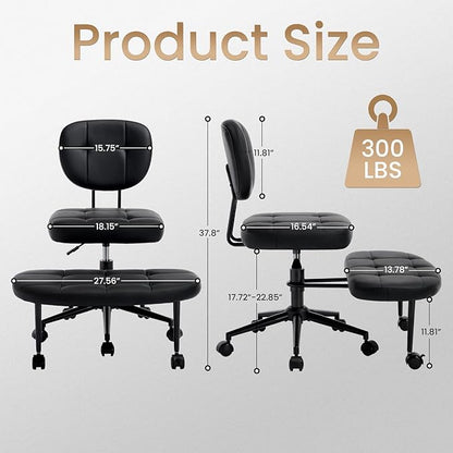 Ergonomic Cross Legged Office Chair, Criss Cross Chair for Meditation ADHD and Yoga, Home Office Desk Chair with Brake Wheels, Adjustable Height, Black