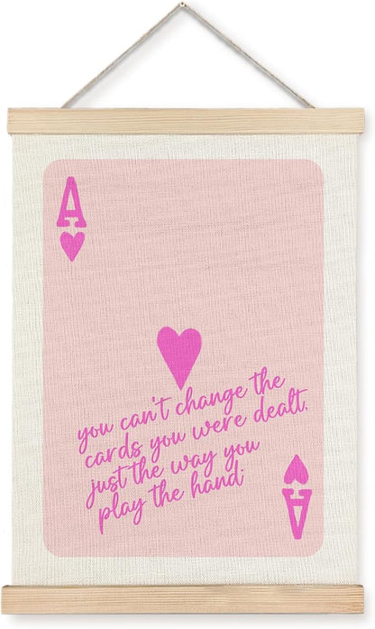 Preppy Wall Decor, Trendy Ace Card Poker Poster Wall Art, Pink Wall Art, Pink Ace of Hearts Aesthetic Canvas Wall Art Poster Hanger Frame for Home Girls Room Dorm Apartment Decor, 12x16 Inches