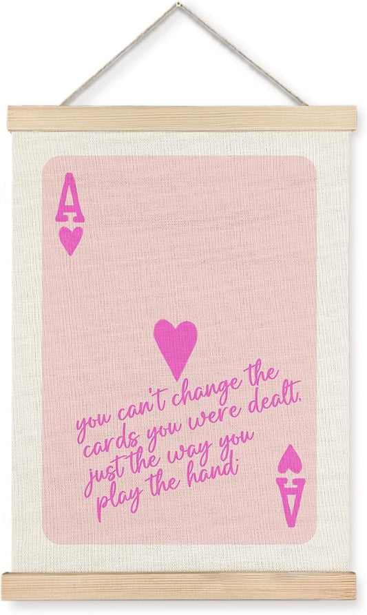 Preppy Wall Decor, Trendy Ace Card Poker Poster Wall Art, Pink Wall Art, Pink Ace of Hearts Aesthetic Canvas Wall Art Poster Hanger Frame for Home Girls Room Dorm Apartment Decor, 12x16 Inches