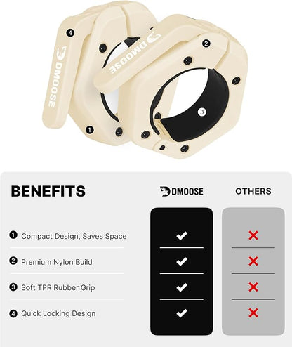 DMoose Fitness Barbell Clips 2 Inch (Pair) - Quick Release Olympic Barbell Clamps & Collars with Anti Slip TRP Grip for Secure Weightlifting and Powerlifting - Weight Clips for Bars at Home or Gym