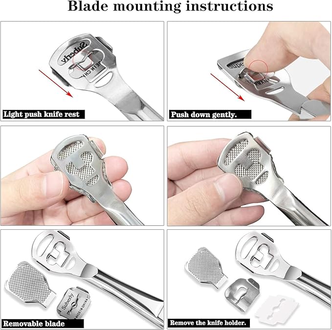 52 Pcs Callus Shaver Set,1 Stainless Steel Foot Razor with 50 Replacement Slices Blades and 1 Foot File Head Foot Care Tools,Foot Shaver Callus Remover,Hard Dry Skin Remover for Hand Feet