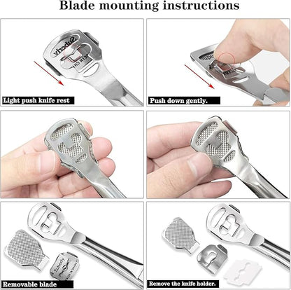 52 Pcs Callus Shaver Set,1 Stainless Steel Foot Razor with 50 Replacement Slices Blades and 1 Foot File Head Foot Care Tools,Foot Shaver Callus Remover,Hard Dry Skin Remover for Hand Feet