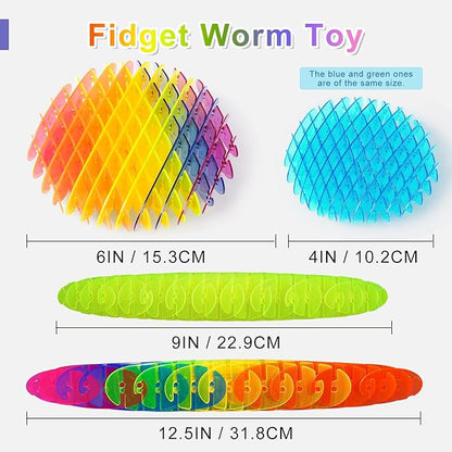 Fidget Worm: Fidget Toys Adults | 3-pack Sensory Toys for Kids & Teens | Quiet Fidgets,Small Anxiety Stress Relief Toy, Fidget Toy，Desk Fidgets for Autistic & Adhd Adults(Rainbow,Green,Blue)