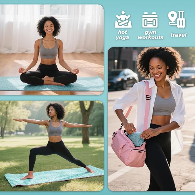 2 Pack Hot Yoga Towel Yoga Mat Towels Non Slip for Hot Yoga Stickyfiber Microfiber Quick Dry Soft Absorbent with Corner Pockets Cover Bikram Pilates Exercise Fitness 28" X 72" Blue Green
