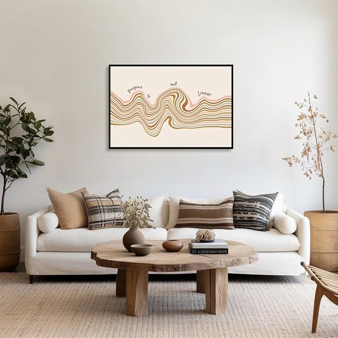 Progress is Not Linear Motivational Canvas Wall Art Print Mental Health Quote Inspirational Art Poster Therapy Psychologist Home Office Affirmation Wall Decor Minimalist Picture 16x24inch black framed