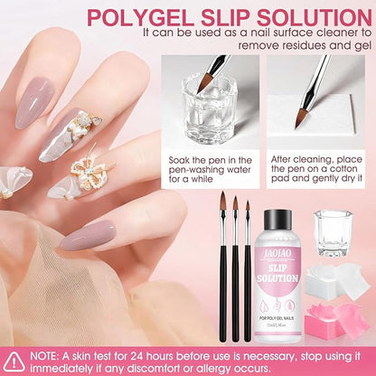 JAOJAO Slip Solution, Gel Nail Cleanser Nail Slip Solution with Brushes Crystal Cup Nailclippers and Cleaning Pads Effective Removal Versatile Cleaning Liquid for Home DIY Manicure,75ml