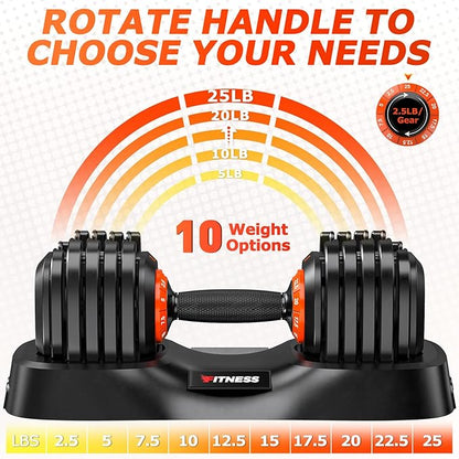 Adjustable Dumbbells Set of 2, 1 Hand Adjustable Weights Dumbbells Set, 5 in 1/10 in 1 Free Dumbbell with Anti-Slip Texture Handle, 25/55/80lb Pair Weight Set For Home Gym Suit both Men and Women