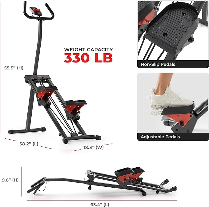 Sunny Health & Fitness Stair Stepper w/Handlebar, Extended Step Range Climber Machine for Legs, Core and Glute Workouts, Connection with Free SunnyFit App