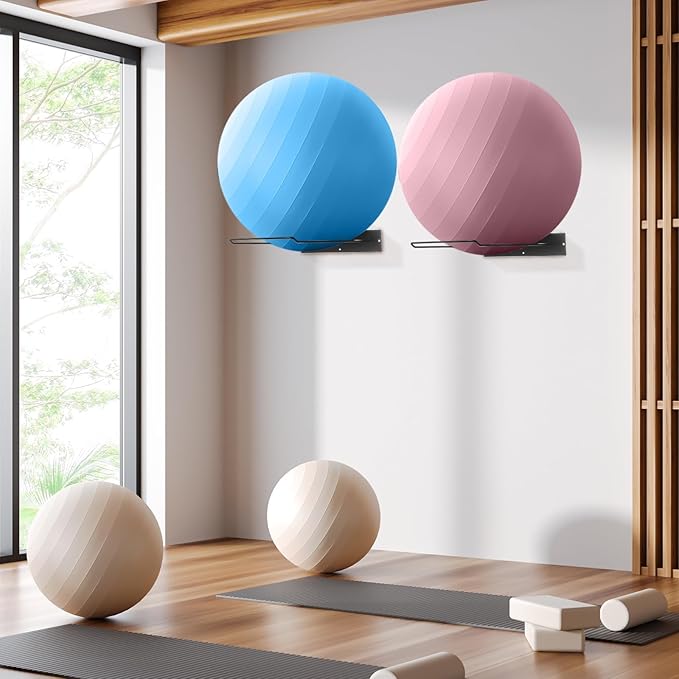 Threan 2 Pack Metal Medicine Ball Rack Wall Mounted 16.6'' Large Yoga Storage Ball Rack Thickened Black Sport Exercise Equipment Holder for Gyms Studios Home Space