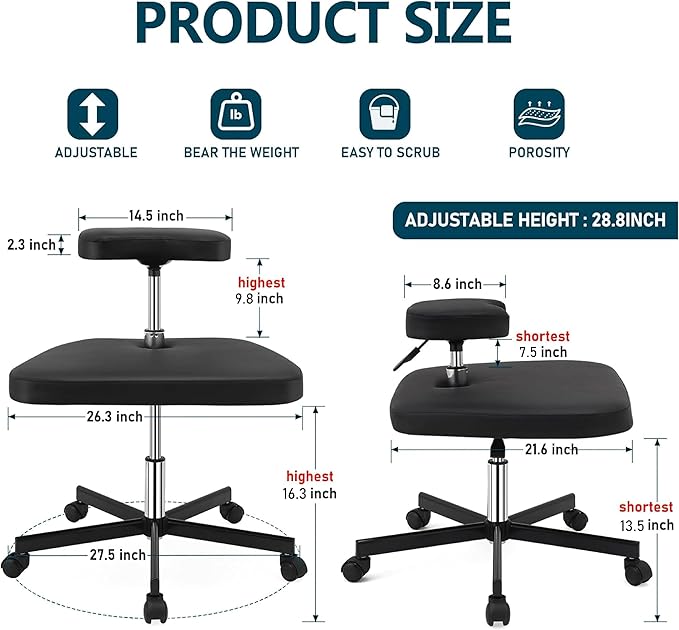 Meditation Chair ADHD Chair Ergonomic Cross Legged Chair with Wheels,Kneeling Chair for Office and Home,ADHD Chairs for Adults (Black)