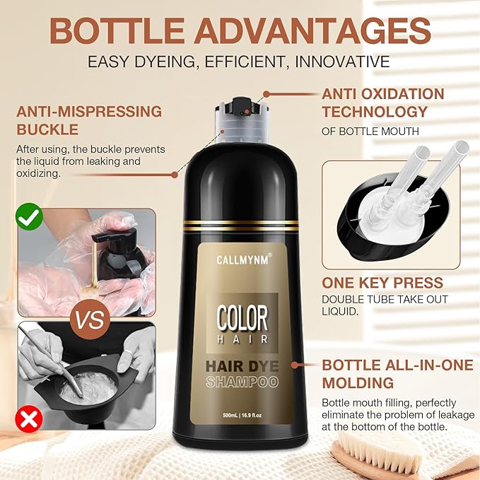 Black Hair Dye Shampoo 3 in 1 for Gray Coverage, Instant Hair Color Shampoo With Herbal Ingredients-Gentle & Long-lasting, Seimi Permanent Dye Color Gift for Men Women 500ML