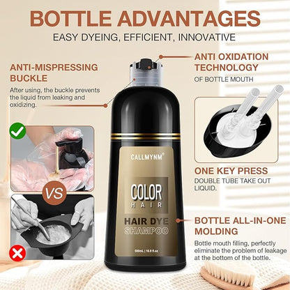 Black Hair Dye Shampoo 3 in 1 for Gray Coverage, Instant Hair Color Shampoo With Herbal Ingredients-Gentle & Long-lasting, Seimi Permanent Dye Color Gift for Men Women 500ML